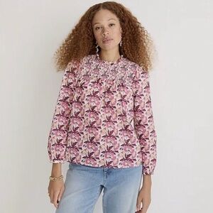 J. Crew Smocked Button Back Top in Liberty Butterfield Poppy Sz M